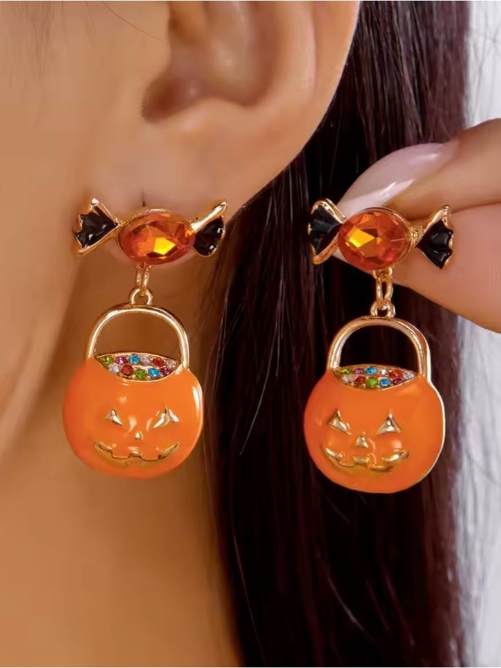 Kohl's Orange Jack-O'-Lantern Dangle Earrings with Gold-Tone Details